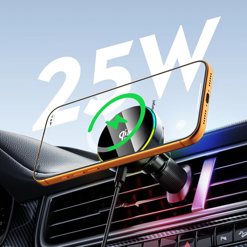 Wireless Car Charger Mount Fast Charging - Cargador Magnético Inalámbrico Qi2 de 25W