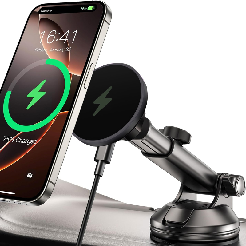Wireless Car Charger Mount Fast Charging - UYUXIO 15W carga rápida parabrisas tablero
