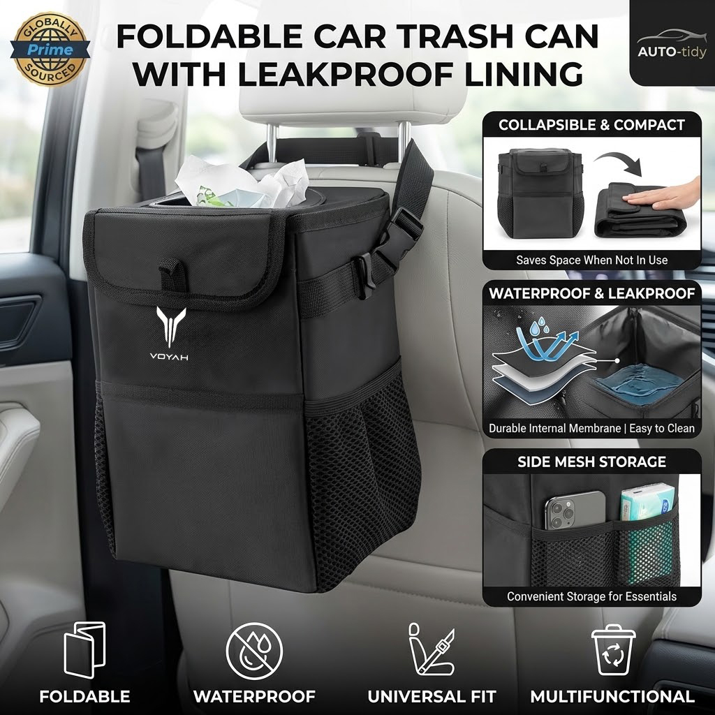 Waterproof Car Trash Can With Lid - Cubo de basura para coche, plegable,