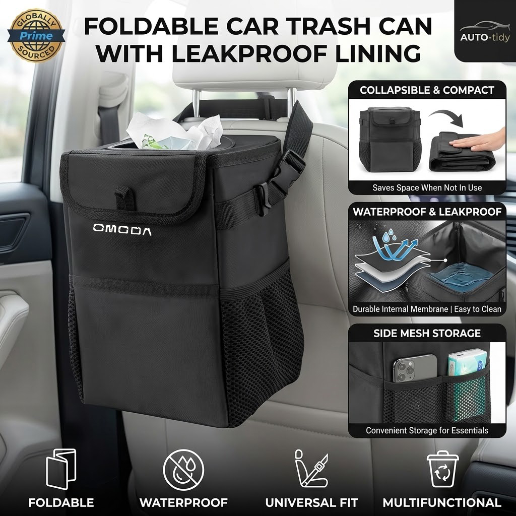 Waterproof Car Trash Can With Lid - Cubo de basura para coche, plegable,