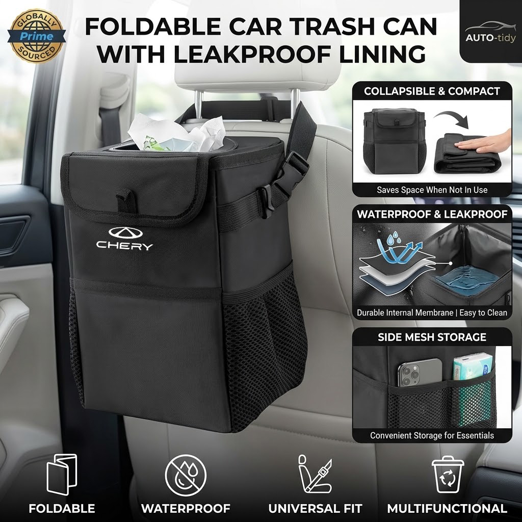 Cubo de basura para coche, ple - Waterproof Car Trash Can With Lid reseña y precio